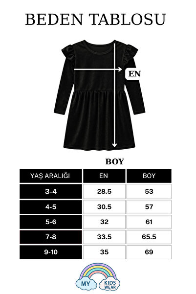 My Kids Wear Girls' Long Sleeve Ruffle Detail Velvet Dress 3-10 Years 12112