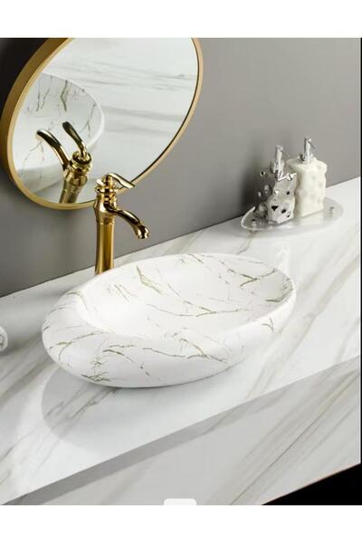Lumini de Poveste Lavoar pe blat, Ceramica, Alb, Oval, Elegant Marble LDPA318WH
