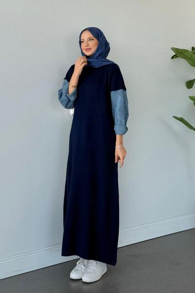 HAZA MODA Leyal Triko Elbise Lacivert