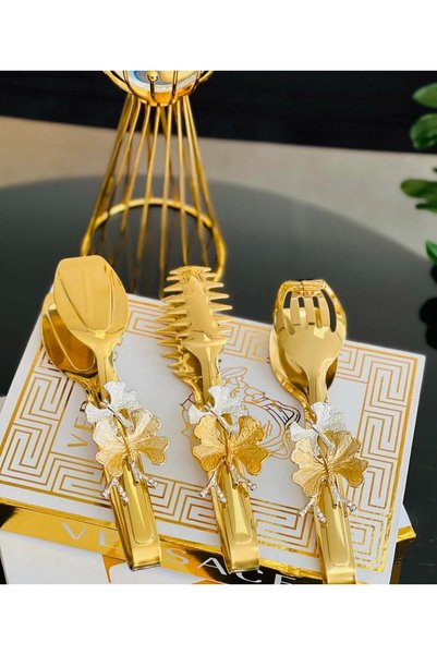 sahane & bazaar 3-Piece Metal Tongs with Butterfly Decoration, Tableware, Kitchen Utensils, Display Stand
