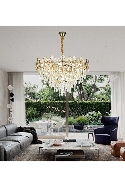 RFAN Chandelier, Model 75001/600, Crystal Texture, Metal, 10 X E14, Gold