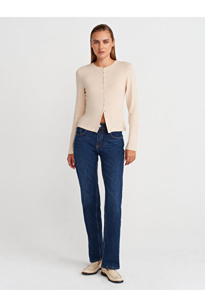 Dilvin 32055 Long Sleeve Cardigan-Stone