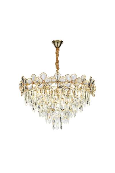 RFAN Chandelier, Model 75001/600, Crystal Texture, Metal, 10 X E14, Gold