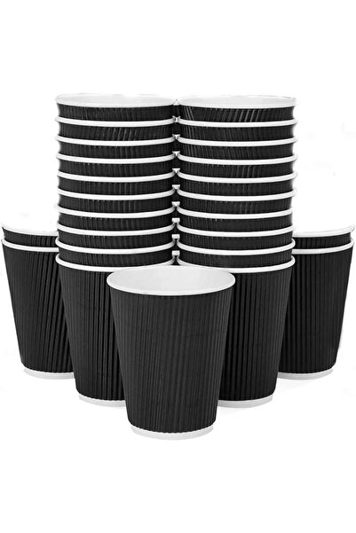 MARKQ [25 Pack] 12oz Black Disposable Coffee Cups - Triple Wall Ripple Hot Pa...