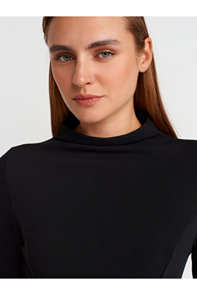 Dilvin 32038 Uzun Kollu Peplum Top-Siyah