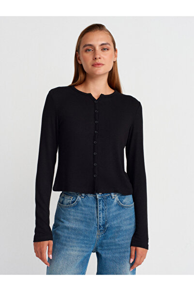 Dilvin 31413 Buttoned Detailed Cardigan-Black