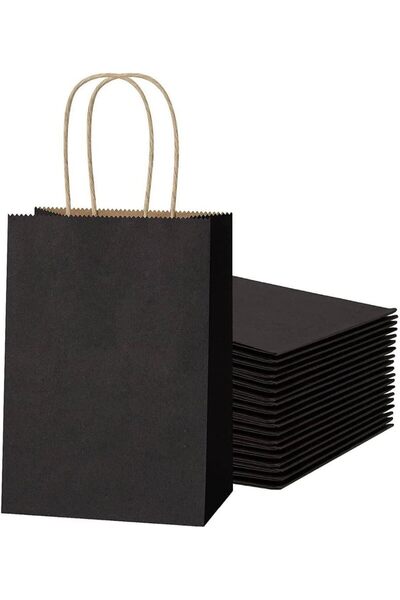 MARKQ أكياس ورقية سوداء [عبوة من 24] أكياس كرافت صغيرة مقاس 22 × 16 × 8 سم لح...