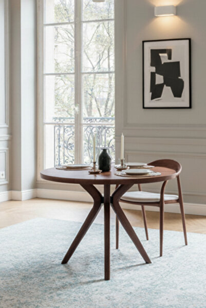 Woodenbend Belle Ceviz Masa Takımı 100 cm – 4 Sandalyeli Kayın Ağacı Modern Bohem İskandinav Tasarım