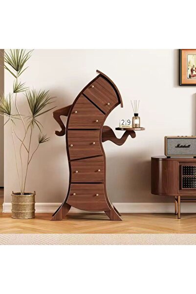 Lumini de Poveste Dulap decorativ maro cu sertare, design artistic curbat