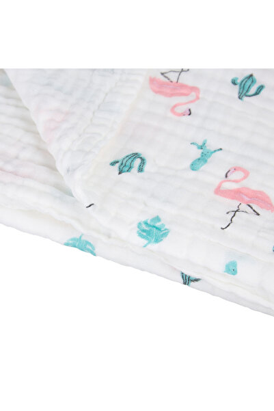 Akuku Multifunctional muslin baby blanket Flamingo 110x105 cm, lightweight fabric made of cotton