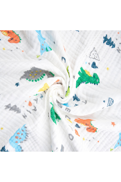 Akuku Multifunctional muslin baby blanket Dino 110x105 cm, lightweight cotton fabric