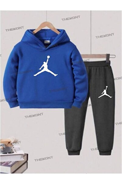 THEKONT BASKETÇİADAM BASKILI KALIN PAMUKLU KAPÜŞONLU ÇOCUK EŞOFMAN TAKIMI