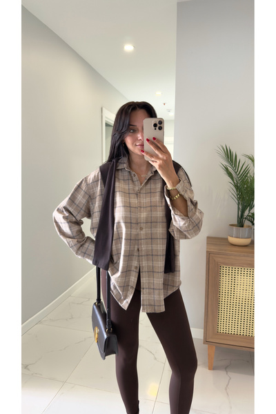 BİRCANÇİL Jonlas Beige Ecru Plaid Shirt