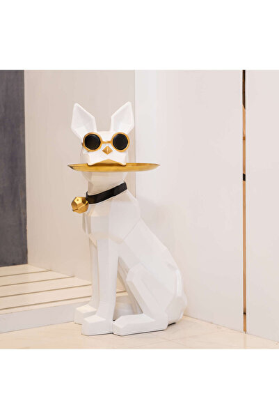 Lumini de Poveste Masuta suport (figurina) Bulldog Alb cu tava aurie