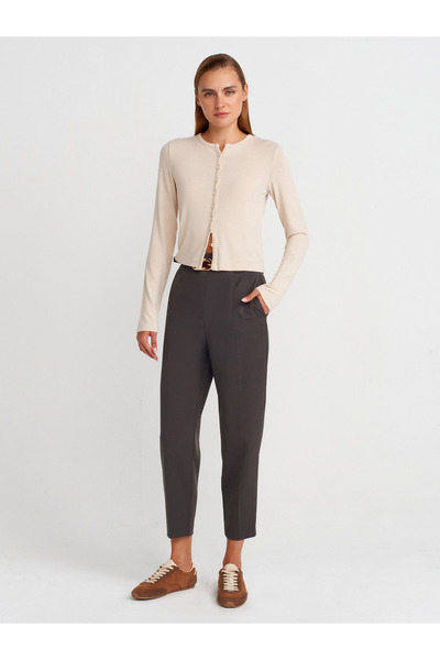 Dilvin 72183 Belted High Waist Trousers-Grey