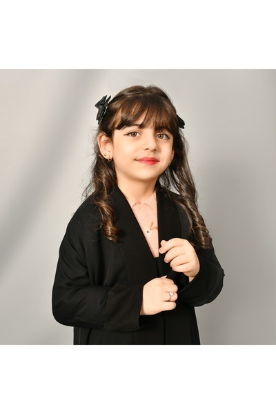 lamha abaya Flower Glimpse No. 2 Black Long Collar Snap Closure