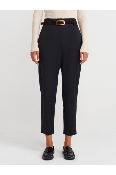 Dilvin 72183 Kemerli Yüksek Bel Pantolon-Siyah