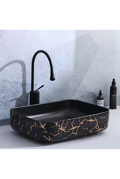 Lumini de Poveste Lavoar pe blat, Ceramica, Negru, Auriu, Rectangular, Glossy LDP731