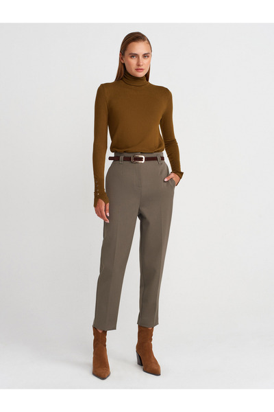 Dilvin 72183 Belted High Waist Trousers-Green