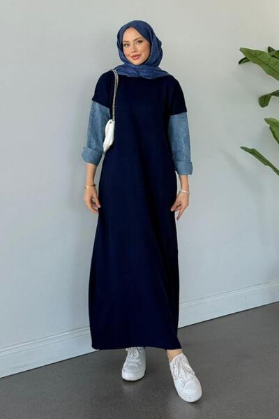 HAZA MODA Leyal Triko Elbise Lacivert