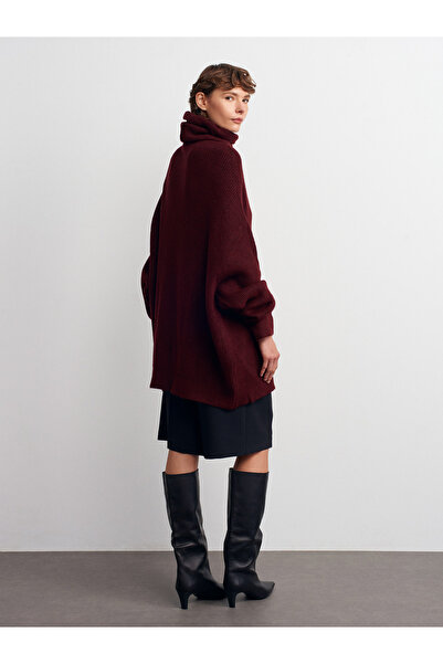 Dilvin 2268 Turtleneck Oversized Sweater-Dark Burgundy