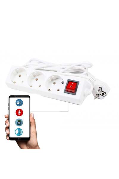 SMT SECURITY Voice Recorder + Spy Microphone NanoSim Integrated in Classic 220V Extension Cord - Control via App