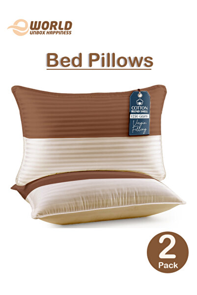 Eworld Pack of 2 Premium Down Alternative Bed Pillows, Hotel Quality, Hypoallergenic, Brown-Cream