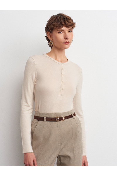 Dilvin 31544 Μακρυμάνικο μπλουζάκι με κουμπιά-πέτρα