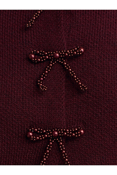 Dilvin 60983 İncili Fiyonk Aksesuarlı Triko Hırka-Bordo