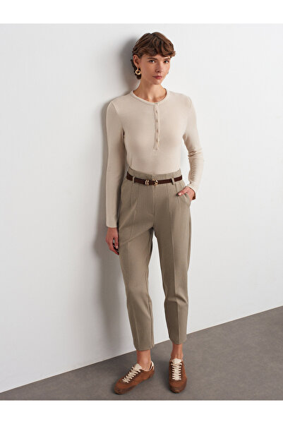 Dilvin 72181 Belted High Waist Trousers-Çağla