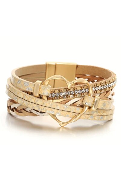 Store Bileklik Mıknatıslı Taşlı Deri Detay Bileklik