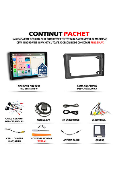 MaxTech Navigatie Audi A3 8P Facelift 2008-2012 dedicata 4 GB Ram 64 GB Rom OctaCore, Carplay & Android auto