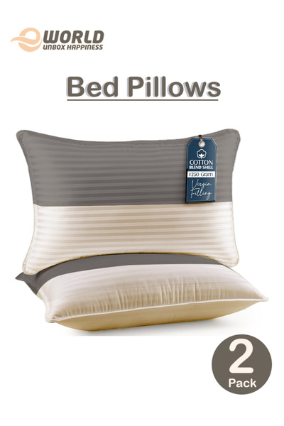 Eworld Pack of 2 Premium Down Alternative Bed Pillows, Hotel Quality, Hypoallergenic, Gray-Cream
