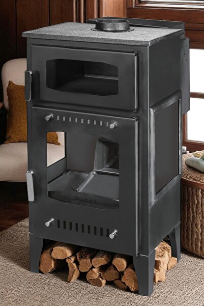 Zinnet Design Geniş Camlı 8 kW Odun & Pelet Şömine Sobası – Fırınlı Tasarım