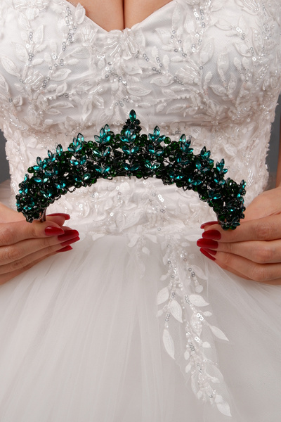 Hayalperest boncuk Coroană de mireasă din cristal cu frunze rafinate Julia, n...