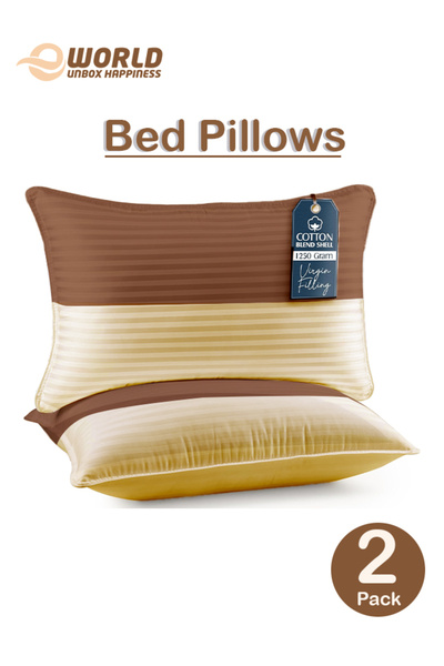 Eworld Pack of 2 Premium Down Alternative Bed Pillows, Hotel Quality, Hypoallergenic, Brown-Gold