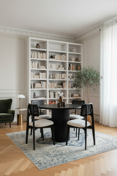 Woodenbend Mirla 110 cm Siyah Masa Takımı – 4 Siyah Sandalye Modern Bohem İsk...