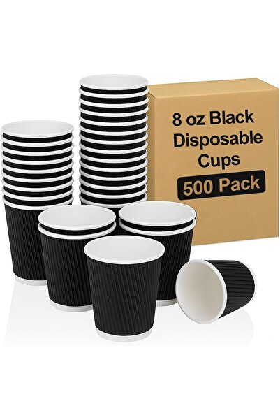 MARKQ [عبوة من 500 قطعة] أكواب قهوة سوداء للاستخدام مرة واحدة سعة 8 أونصات - ...