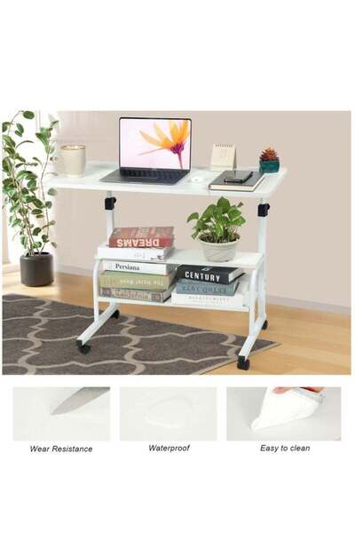 COOYA Computer Desk Small Desk Standing Desk,Waterproof Adjustable Mobile Rolling Desk,3 Layers Shelves