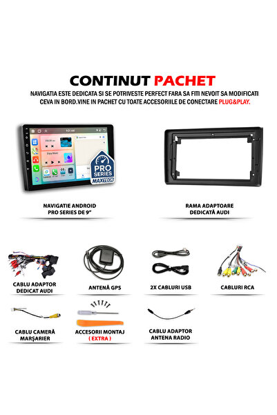 MaxTech Navigatie Audi A4 B6/B7 (2002-2008) & Seat Exeo (2008-2013) dedicata, 6 GB Ram 128 GB Rom OctaCore