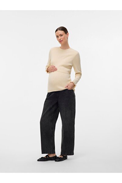 Mama Licious Strickpullover Normal geschnitten Rundhals Ärmelbündchen mit Rüschen Strickoberteil