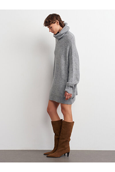 Dilvin 2268 Turtleneck Oversized Sweater-Dark Gray