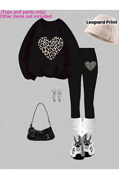 WOODROFFE Leggings negri imprimați pentru femei - Set de hanorace 2 piese Com...