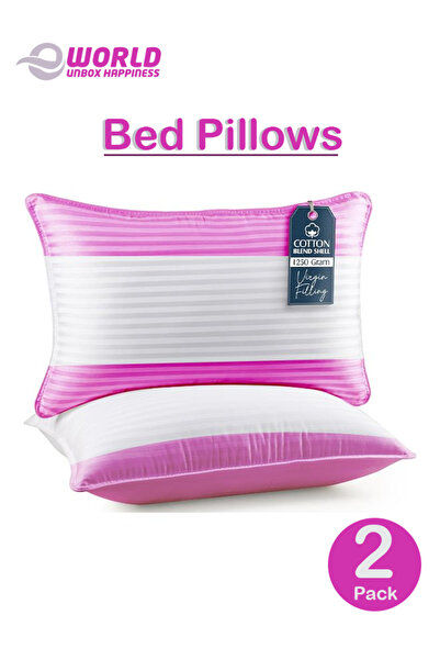 Eworld Pack of 2 Premium Down Alternative Bed Pillows, Hotel Quality, Hypoallergenic, Pink-White