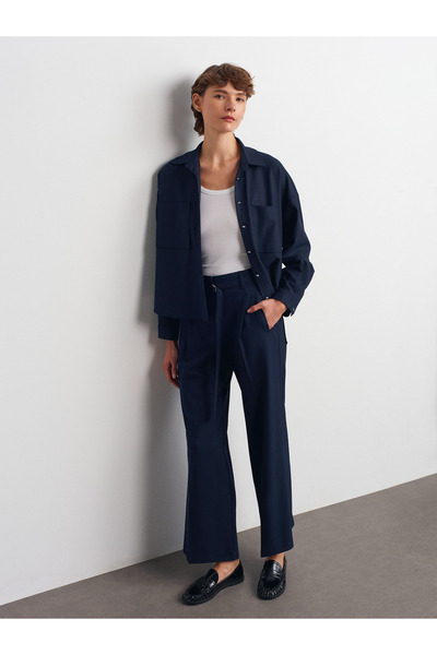 Dilvin 72180 Kemerli Geniş Paça Pantolon-Lacivert
