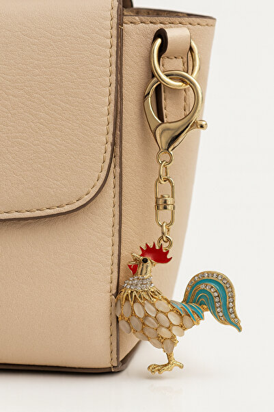 MD Moda Accessories سلسلة مفاتيح معدنية مع تمثال ديك من الأحجار الملونة