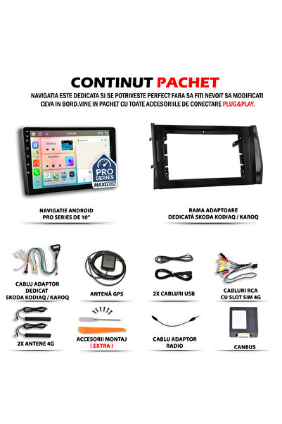 MaxTech Navigatie Skoda Kodiaq / Karoq 2016-2019 dedicata, 8 GB Ram 128 GB Rom OctaCore, Carplay & Android