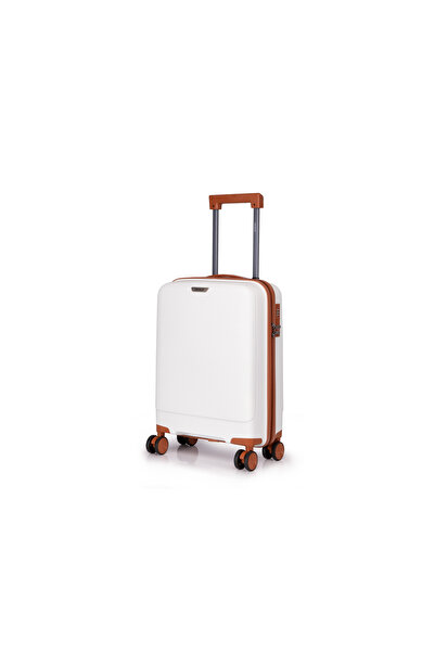 Prince Travelling Prince Hard Luggage (8 Wheels) Glider 20 Inch 40Litre Small - White With Brown