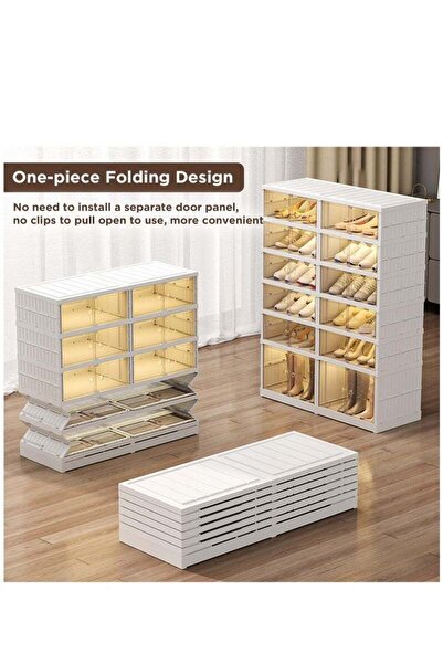 COOYA Portable Shoe Rack Organizer for Closet Entryway, Stackable Sneaker Storage with Lids 6 Tiers