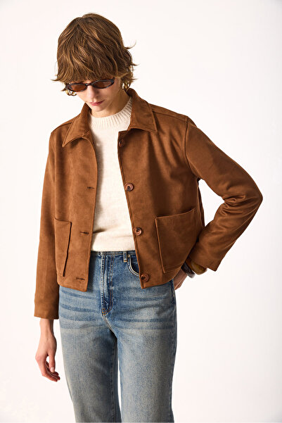 VENA Jachetă de piele de căprioară pentru femei, cu potrivire normală, maro